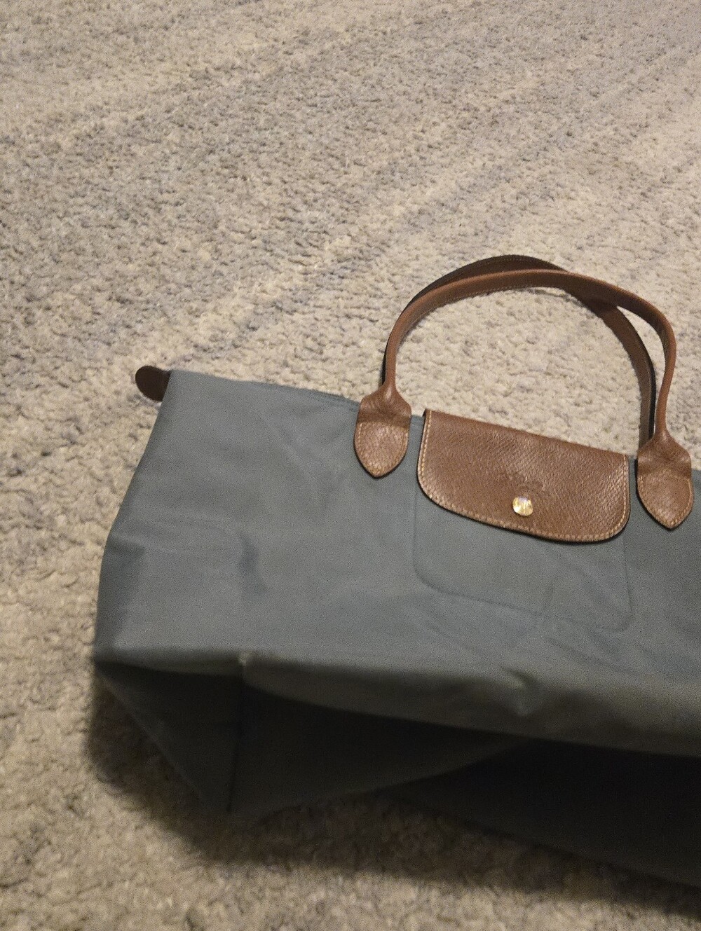Longchamp Le Pliage Large Tote Bag Grey Blue Nylon Shoulder Shopping Travel L - Picture 6 of 15